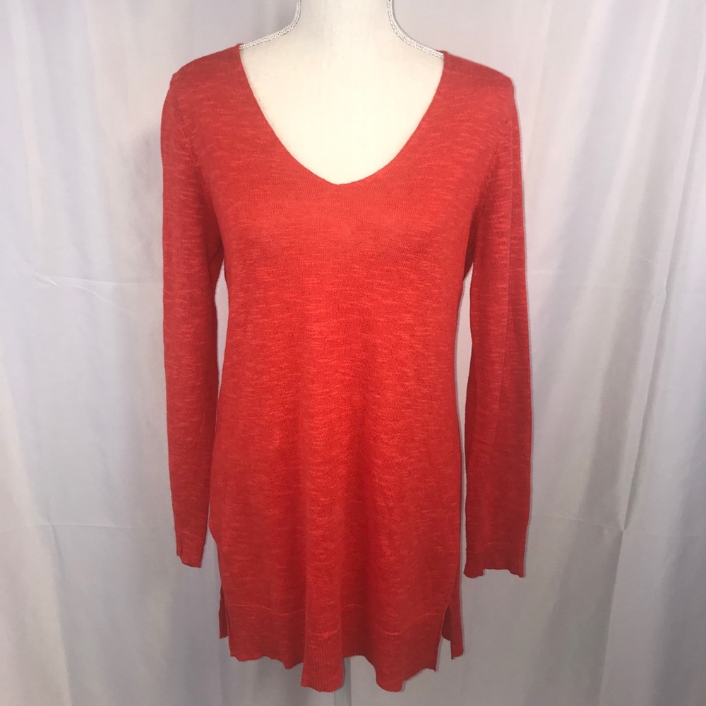 Eileen Fisher V-Neck Red Orange Sweater - Size XS